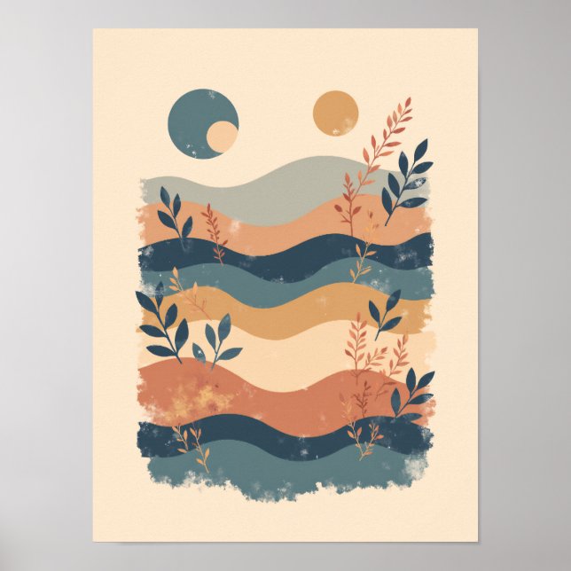 Minimalistisk Boho Wave Mönster Abstrakt Wall Art Poster (Framsidan)