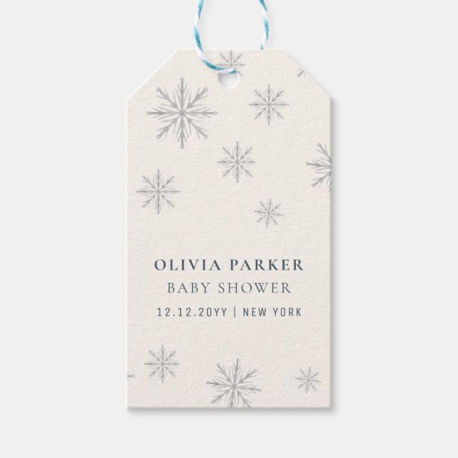 Minimalistisk Boho Winter Snowflake Baby Shower Presentetikett (Framsidan)