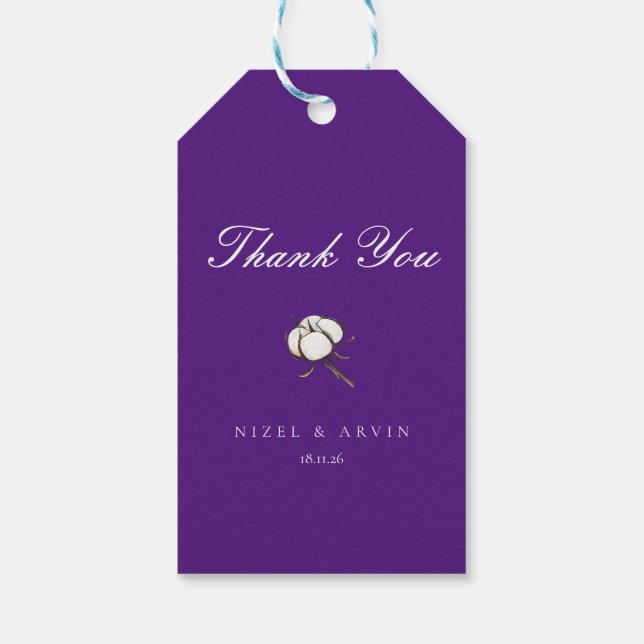 Minimalistisk bomull mörk intensiv lila bröllop presentetikett (Baksidan)