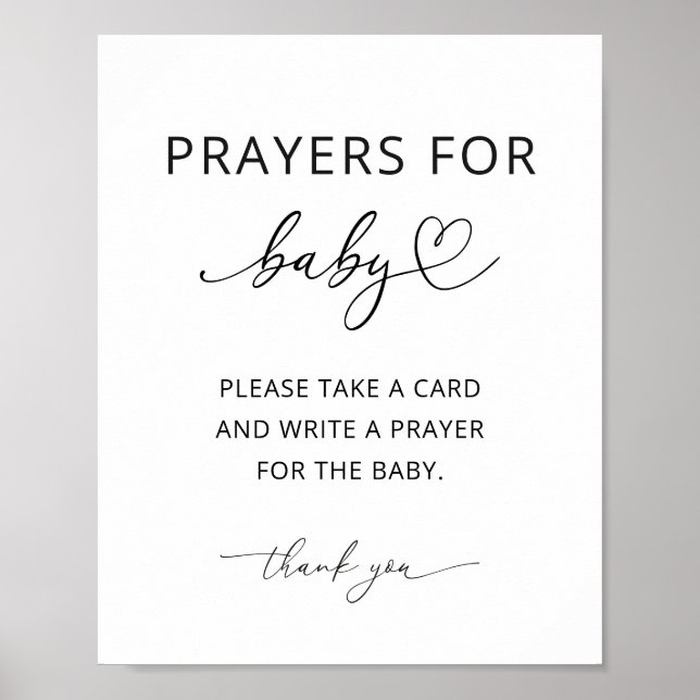 Minimalistisk bön för babyfestskylt poster (Framsidan)