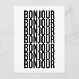 Minimalistisk Bonjour Fransk Text Design Black Whi Vykort
