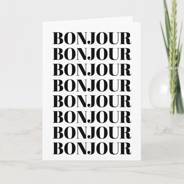 Minimalistisk Bonjour Fransk Typography Black Whit Kort (Framsida)