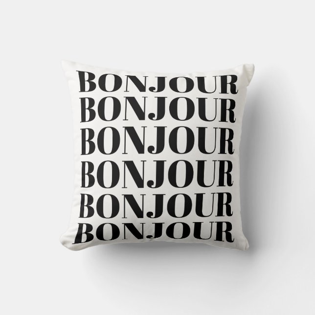 Minimalistisk Bonjour Fransk Typography Black Whit Kudde (Framsida)
