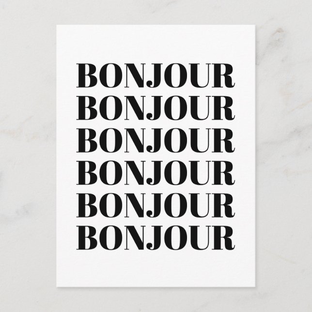Minimalistisk Bonjour Fransk Typography Black Whit Vykort (Framsida)
