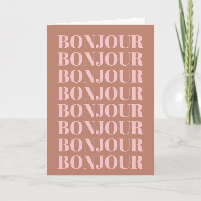 Minimalistisk Bonjour Fransk Typography Terracotta Kort (Framsida)