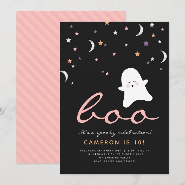 Minimalistisk Boo Cute Ghost Halloween-inbjudan Inbjudningar (Fram/baksida)