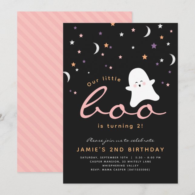 Minimalistisk Boo Cute Ghost Halloween-inbjudan Inbjudningar (Fram/baksida)