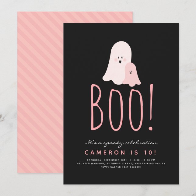 Minimalistisk Boo Cute Ghost Halloween-inbjudan Inbjudningar (Fram/baksida)