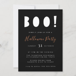 Minimalistisk Boo Halloween Black Party-inbjudan Inbjudningar