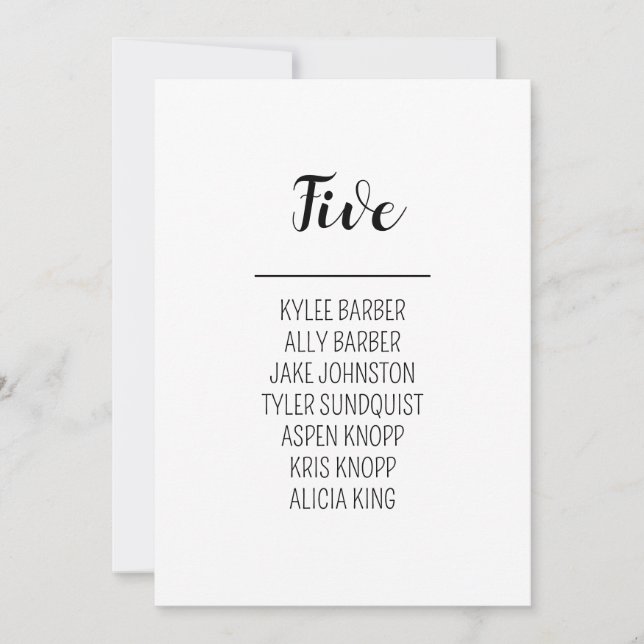 Minimalistisk Bord Nummer 5 Placeringsplan Inbjudningar (Framsida)