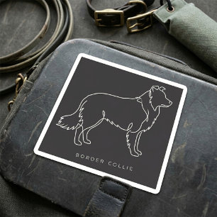 Minimalistisk Border Collie Linje Konst Hund Grafi Fyrkantigt Klistermärke