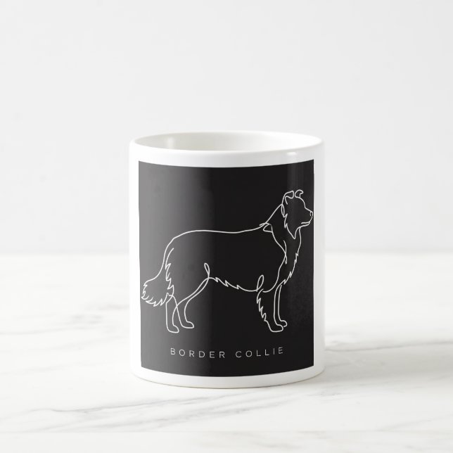 Minimalistisk Border Collie Linje Konst Hund Grafi Kaffemugg (Center)
