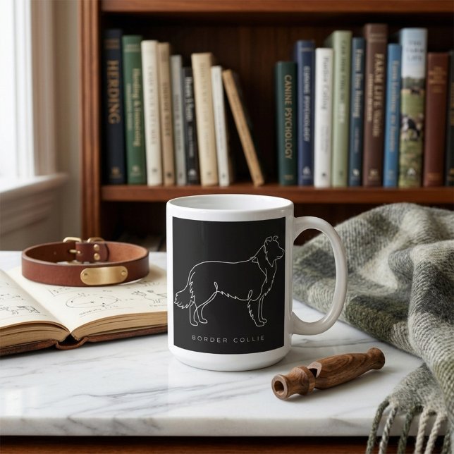 Minimalistisk Border Collie Linje Konst Hund Grafi Kaffemugg (Skapare uppladdad)
