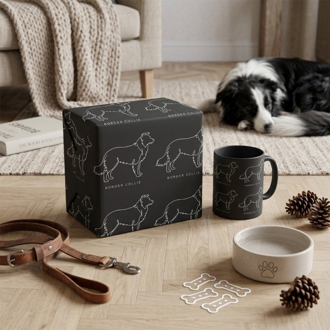 Minimalistisk Border Collie Linje Konst Hund Grafi Presentpapper (Skapare uppladdad)