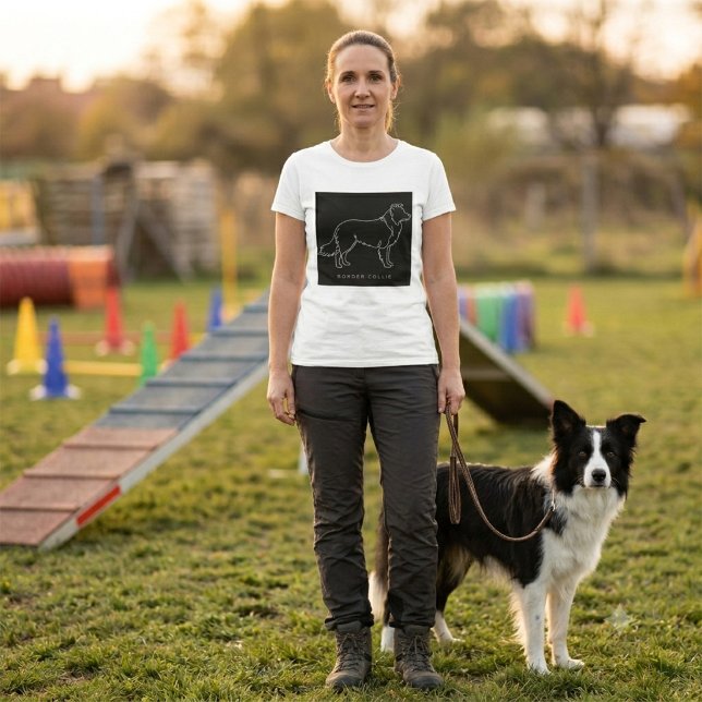Minimalistisk Border Collie Linje Konst Hund Grafi T Shirt (Skapare uppladdad)