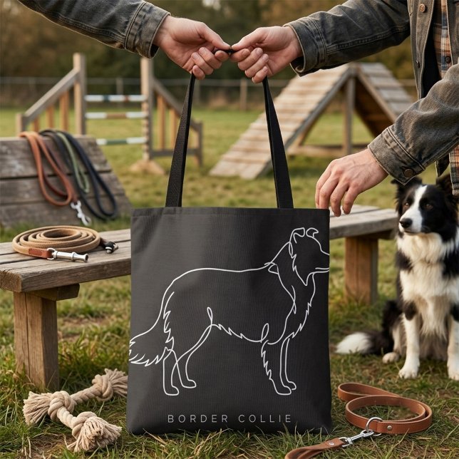 Minimalistisk Border Collie Linje Konst Hund Grafi Tygkasse (Skapare uppladdad)