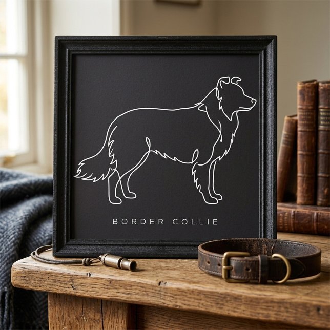 Minimalistisk Border Collie Linjekonst Hundgrafik  Poster (Skapare uppladdad)