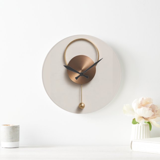 Minimalistisk Borstad Brons Skulptural Akryl Väggy Stor Klocka (Hem)