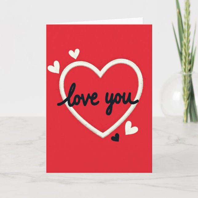 Minimalistisk borstad Love You-hjärtkort Kort (Framsida)
