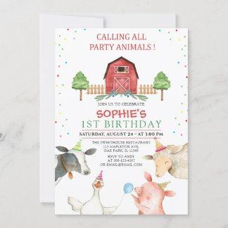 Minimalistisk Boskap Barnyard Birthday Inbjudningar