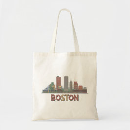 Minimalistisk Boston Skyline Retro Linje Konst Gåv Tygkasse