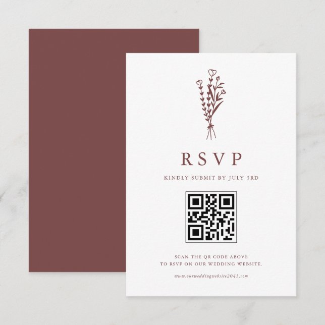 Minimalistisk botanicals Mauve Bröllop QR-kod OSA Kort (Fram/baksida)