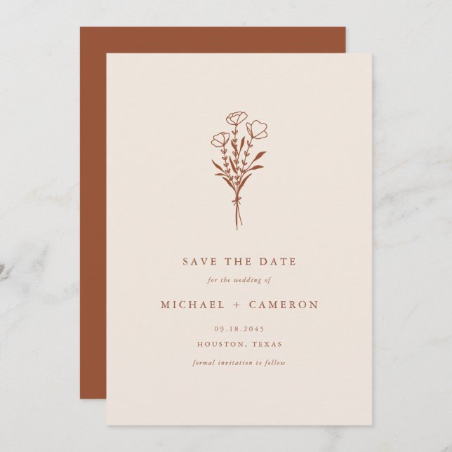 Minimalistisk botanik Bouquet Terracotta QR-kod Spara Datumet (Fram/baksida)