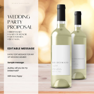 Minimalistisk botanik Bridesmaid Frieri Vin Labe Vinflaska Etikett
