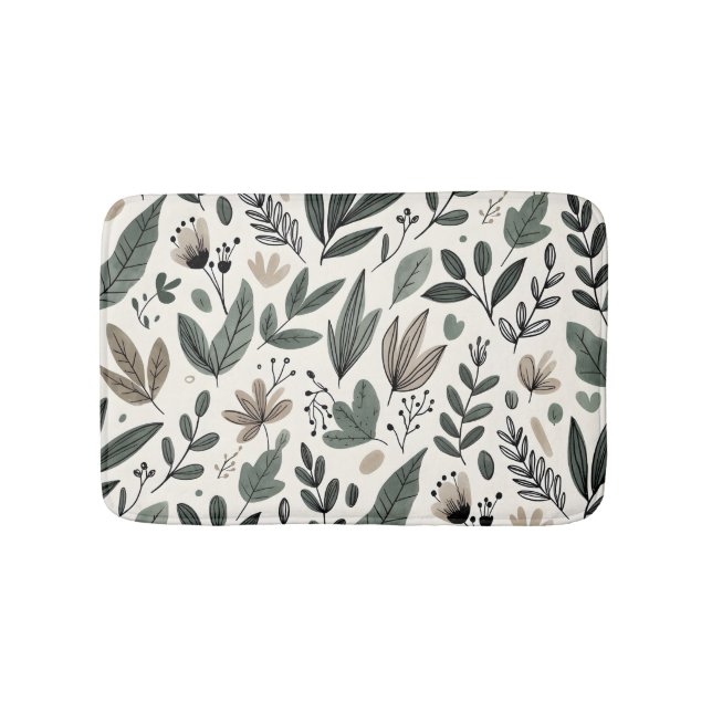 Minimalistisk botanisk blad- och knoppdesign badrumsmatta (Framsidan)