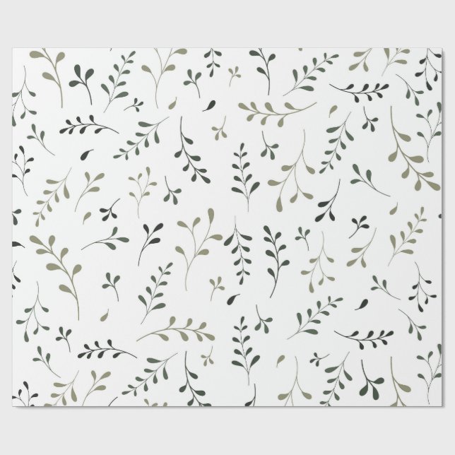 Minimalistisk botanisk bladform i salvia grön presentpapper (Platt)