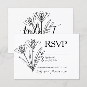Minimalistisk botanisk blomlinjekonst bröllop RSVP Inbjudningar