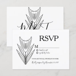 Minimalistisk botanisk blomlinjekonst bröllop RSVP Inbjudningar