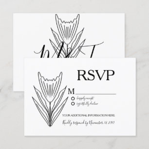 Minimalistisk botanisk blomlinjekonst bröllop RSVP Inbjudningar