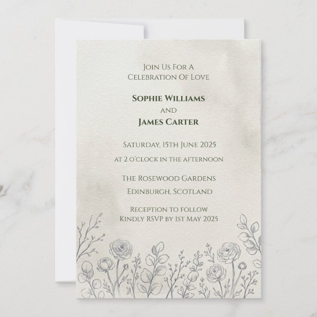 Minimalistisk botanisk blommande bröllopsinbjudan inbjudningar (Framsida)