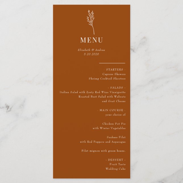 Minimalistisk botanisk Blommigt | Bröllop Menu Meny (Framsida)