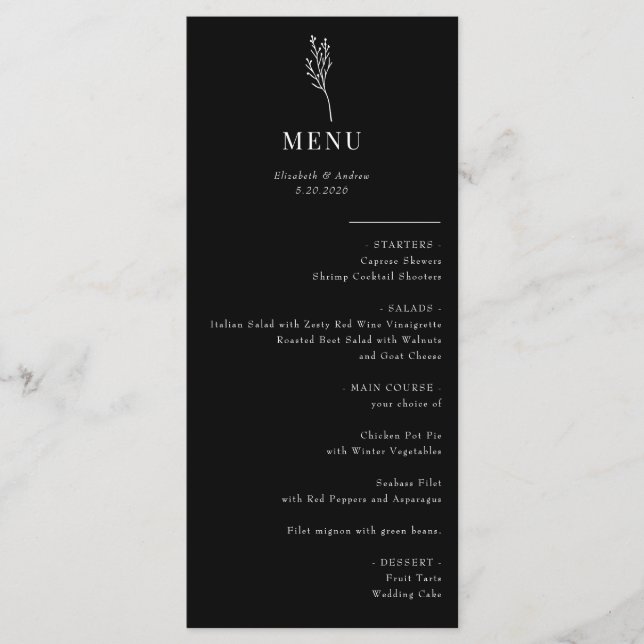 Minimalistisk botanisk Blommigt | Bröllop Menu Meny (Framsida)