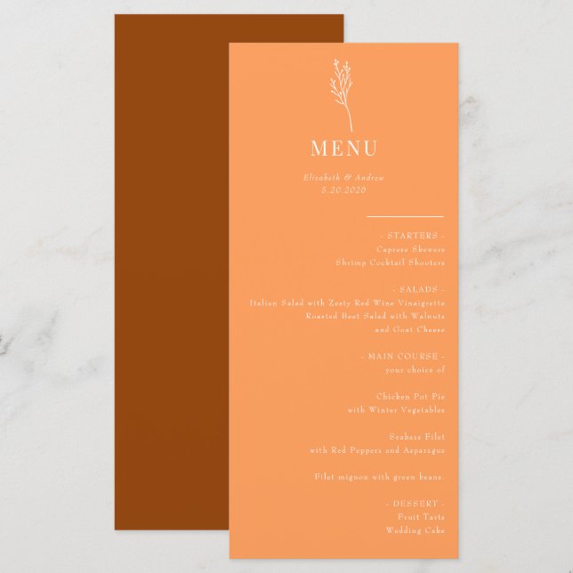 Minimalistisk botanisk Blommigt | Bröllop Menu Meny (Fram/baksida)