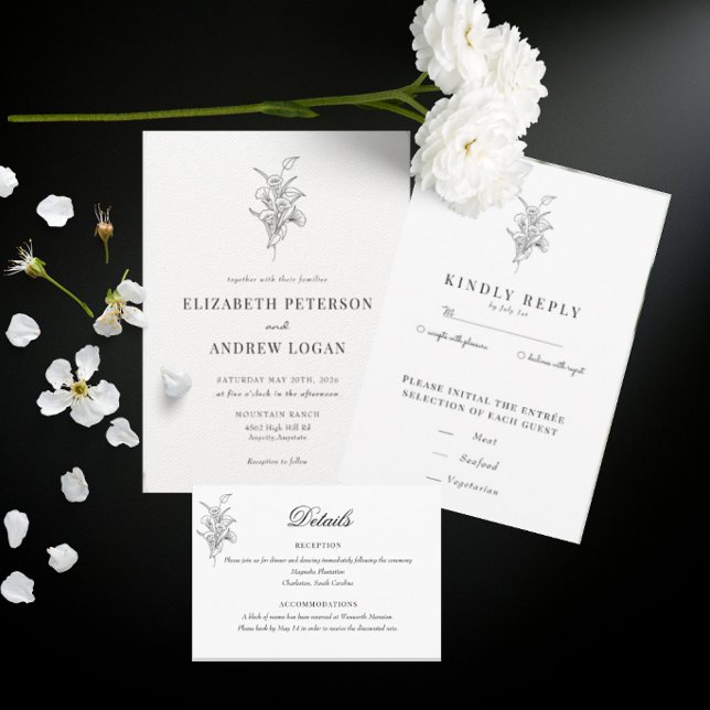 Minimalistisk botanisk blomster | Blom Chic Bröllo Inbjudningar (Skapare uppladdad)
