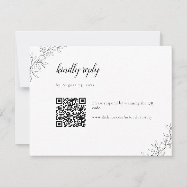 Minimalistisk botanisk bröllopps-elegant QR-kod OSA Kort (Framsida)