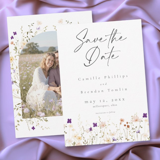 Minimalistisk botanisk bröllopsfotografi med vildb spara datumet (Minimalist Wildflower Botanical Wedding Save The Date)