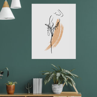 Minimalistisk botanisk figur Linjekonst Modern väg Poster
