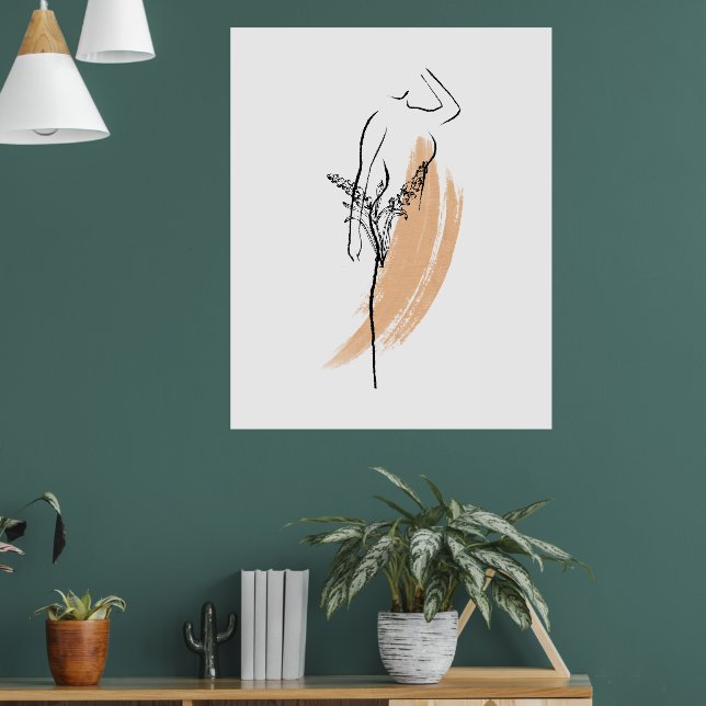 Minimalistisk botanisk figur Linjekonst Modern väg Poster (Vardagsrum 1)