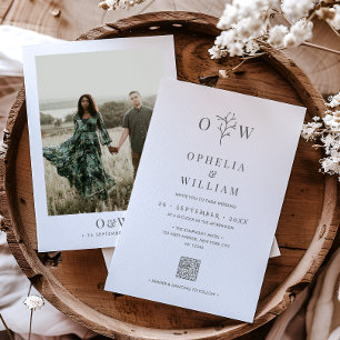 Minimalistisk Botanisk Foto QR-kod Bröllop Inbjudningar
