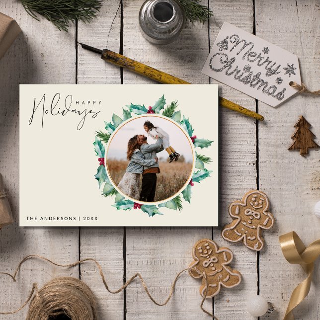 Minimalistisk botanisk fotofamilj jul julkort (Minimalist Botanical Photo Family Christmas Holiday Card)