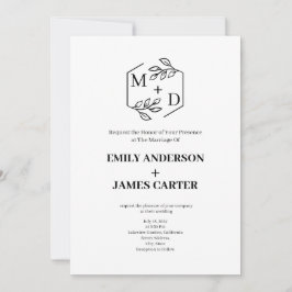 Minimalistisk Botanisk Fotografi Monogram Bröllop Inbjudningar