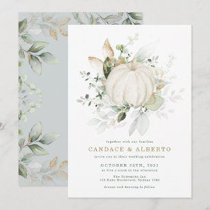Minimalistisk botanisk grey Guld Pumpkin Bröllop Inbjudningar