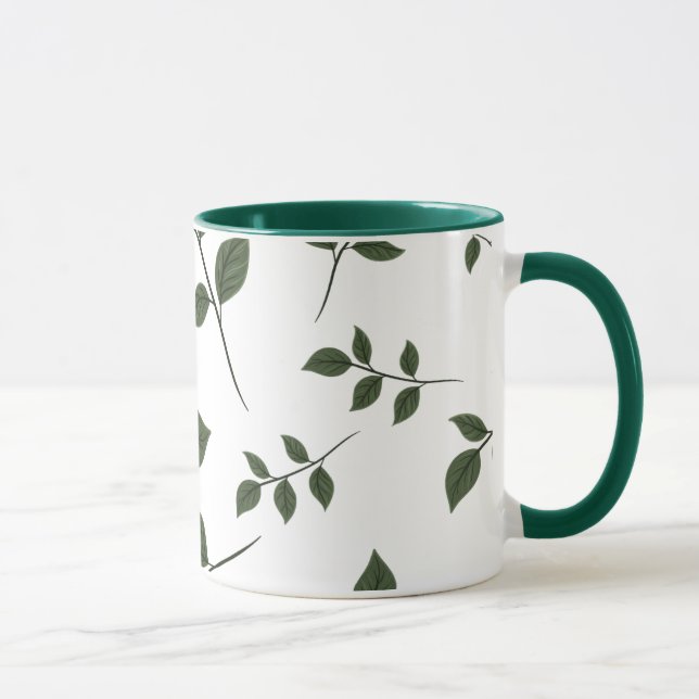 Minimalistisk botanisk gröna blad Tvåtons kaffekop Mugg (Höger)