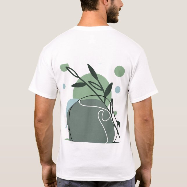 Minimalistisk botanisk grönska konst t-shirt (Baksida)