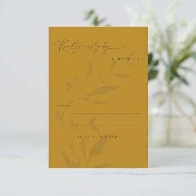 Minimalistisk botanisk Gult Boho-skript Bröllop OSA Kort (Stående Fram)