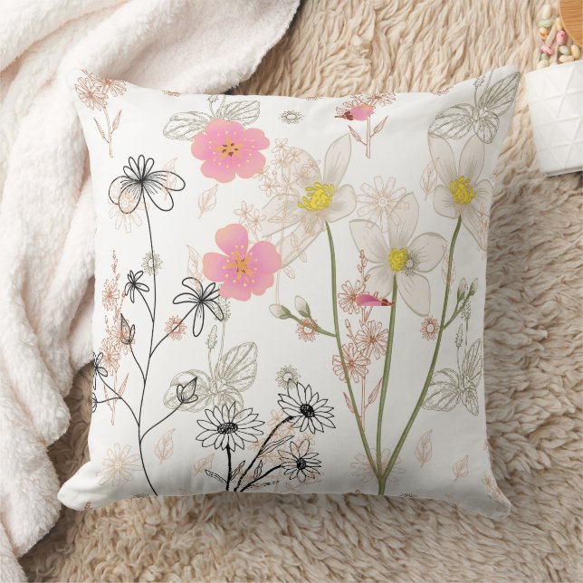 Minimalistisk Botanisk Kudd – Vildblomma Hemdekor Kudde (Filt)